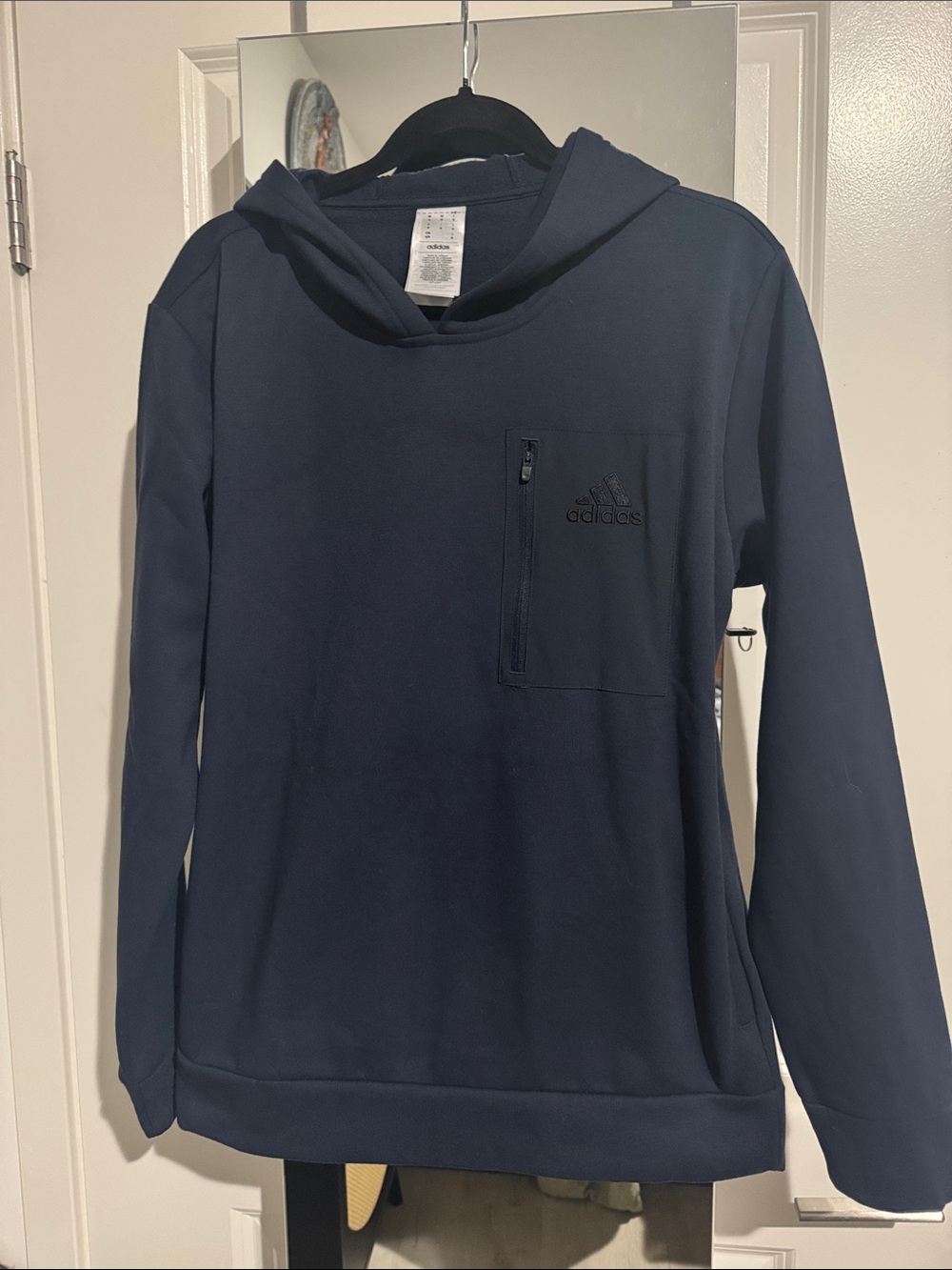 adidas Men's Navy Crewneck Hoodie with Zip Chest Pocket